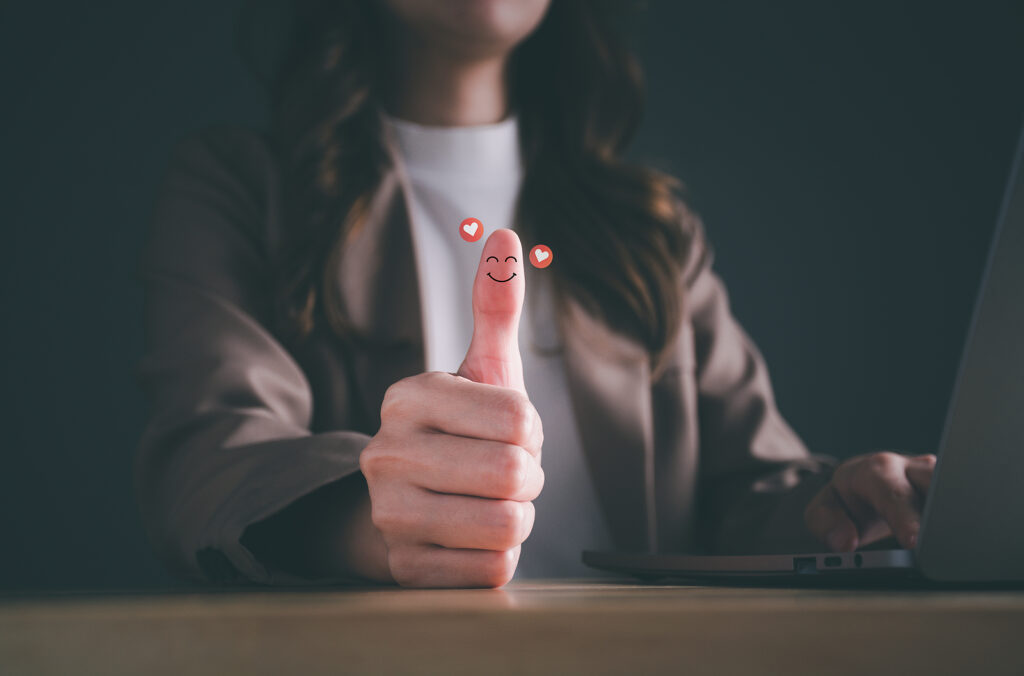 happy customer writing great review